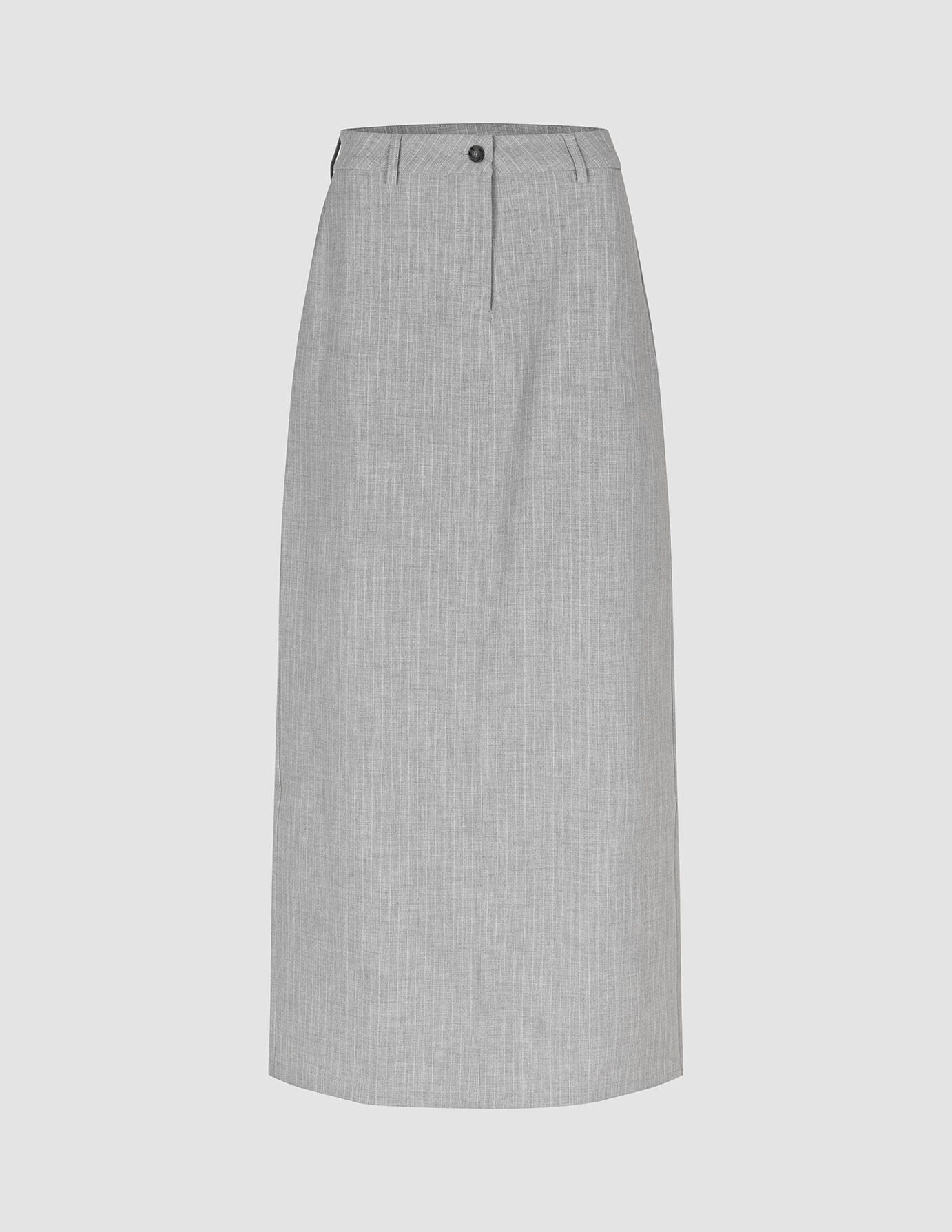 Essential Maxi Skirt Light Grey Pinstriped